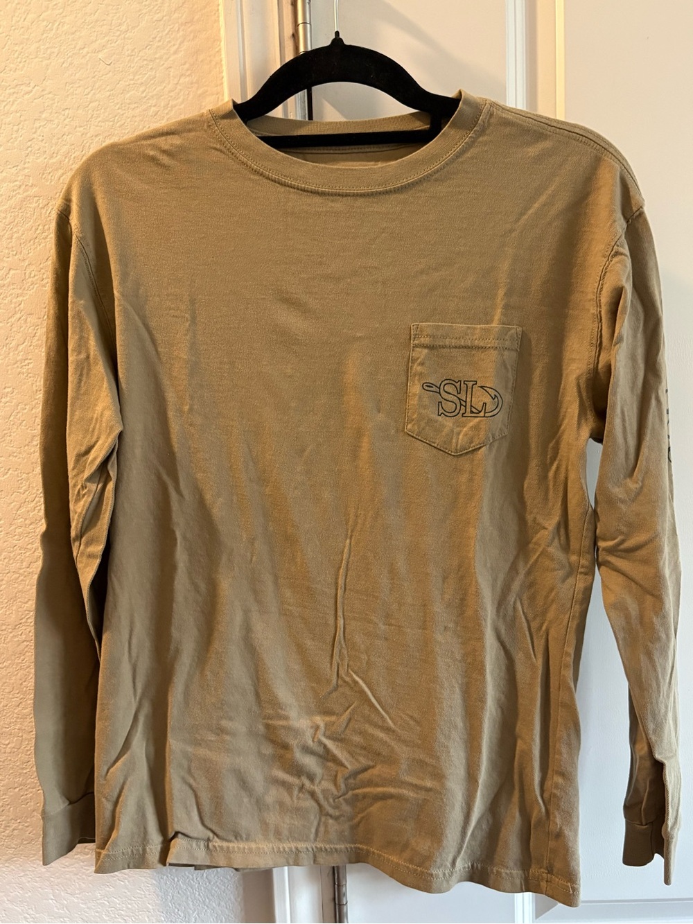 Kids Long-Sleeve Pocket Tee in Tan with Subtle Logo